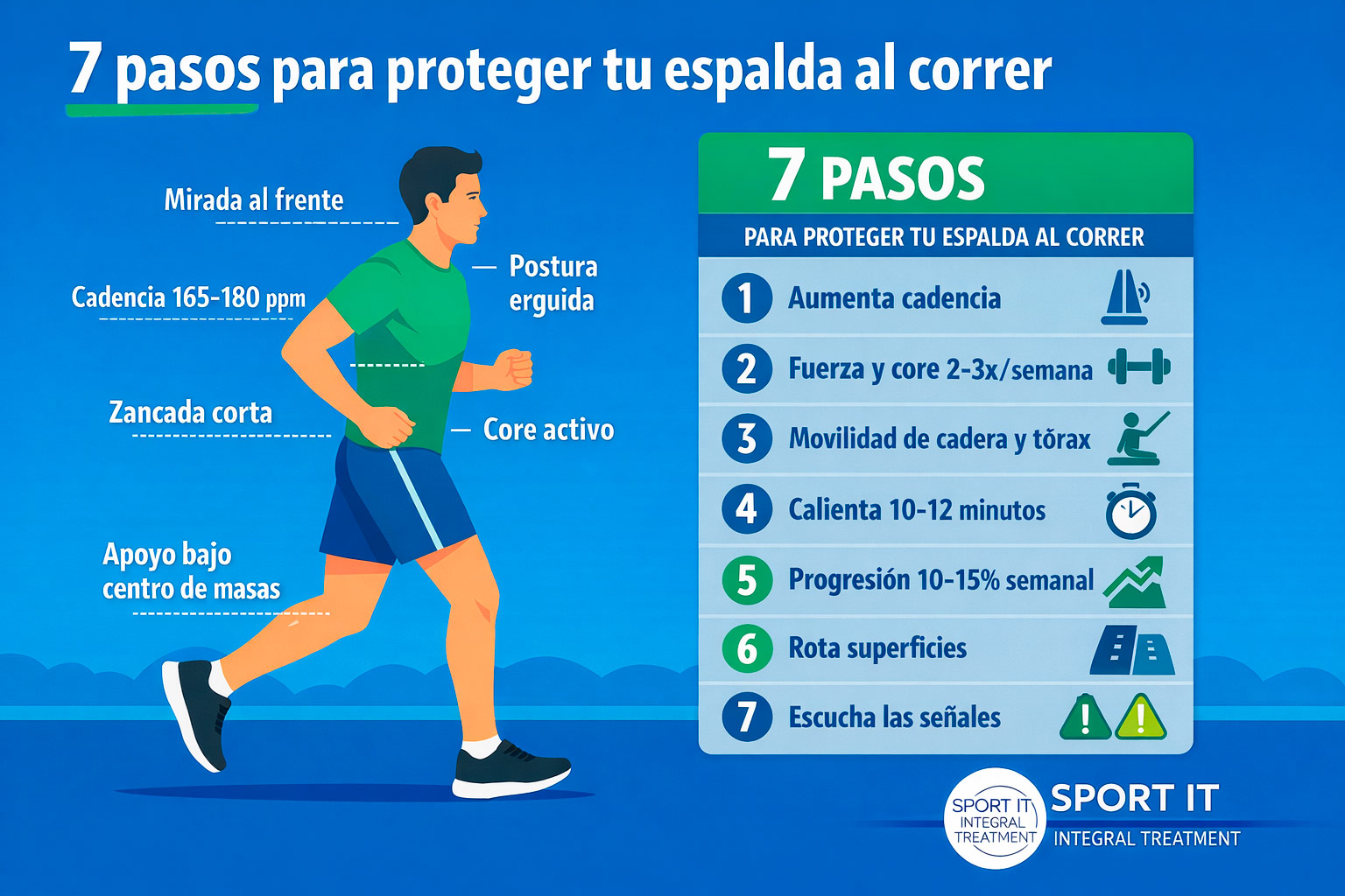 Prevención del dolor de espalda al correr - infografía
